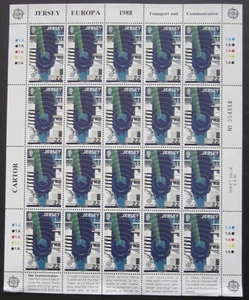G.B. Jersey Mint Full Sheets. 1988 Europa - Transport & Communication. 4 sheets - Picture 1 of 4
