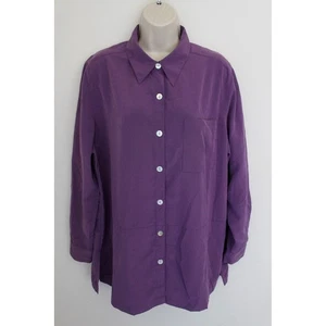 TravelSmith Tunic Top Large Purple Button Up Long Sleeve Collared Shirt - Picture 1 of 7