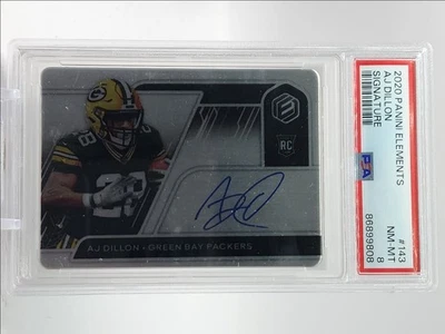 AJ DILLON 2020 ELEMENTS SIGNATURE ROOKIE FOOTBALL RC AUTO PSA 8 Q1523 - Image 1 of 2