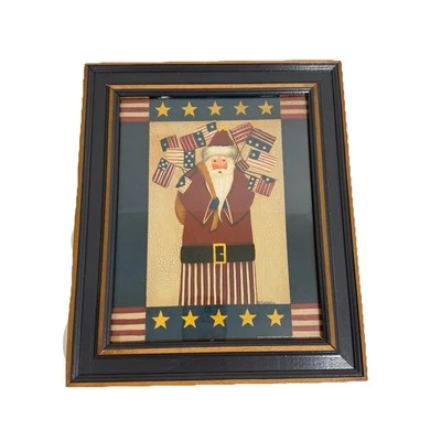Vintage Christmas In July Art Print Santa Folk Art Patriotic 4th Of July  13x11” - Image 1 of 4