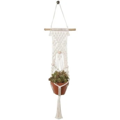 Kit Appendiabiti per Piante Macramè in Rovere Massello - 3 Perline MWH025 - Immagine 1 di 4