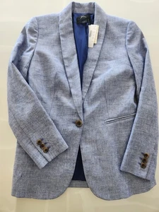 J. Crew Blazer Womens 00P Blue Linen Button Petite - Picture 1 of 13
