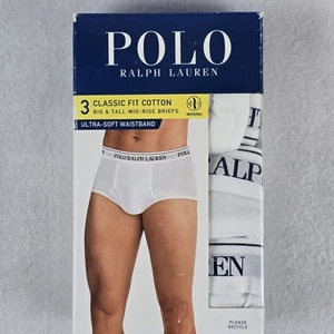 $52 Polo Ralph Lauren Cotton Briefs Size 4X Big & Tall - 3 Pack Underwear White - Picture 1 of 17