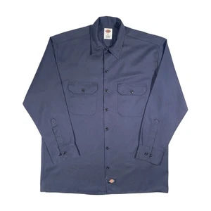 Dickies Navy Blue Relaxed Fit Long Sleeve Twill Work Shirt Large Workwear - Picture 1 of 5