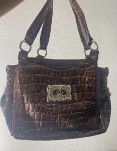 Kathy Van Zeeland Brown Croc‑Embossed Shoulder Bag with Crown Emblem – Used - Picture 1 of 6