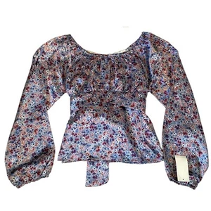 Beautees Girls Sz XL Floral Satin Balloon Sleeve Tie Back Peasant Cottagecore - Picture 1 of 9