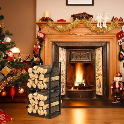 Soporte apilador de 2 niveles para leña de alta resistencia soporte apilador estante de almacenamiento de troncos de leña para fuego Foto 1 de 4