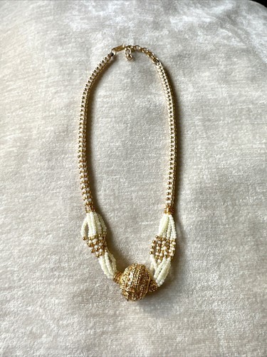 OFF WHITE Collana bigiotteria moda oro bianco sporco semi perline con sfera oro 15 17 5 pollici