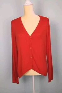 H By Halston Women’s Split Hem Cardigan Sweater Size Medium Tomato Red Button Up - Foto 1 di 6