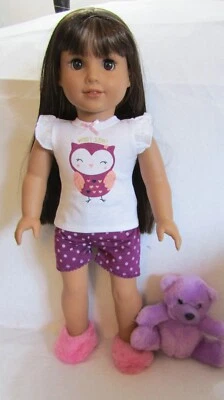 Juego de pijamas corto de búho púrpura para dormir se adapta a muñeca niña 18 pulgadas vendedor de ropa lsful Foto 1 de 3
