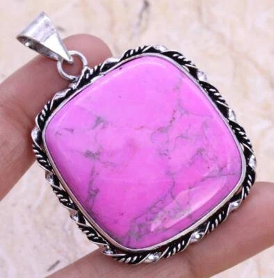 Colgante enchapado en plata 925 Howlita rosa mejorado de 1,8" étnico Foto 1 de 3