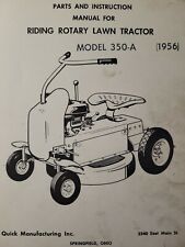 Springfield Quick mfg. Riding Lawn Mower Tractor 350-A Owner & Parts Manual 1956
