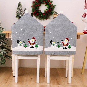Christmas Gray Printed Chair Covers With Santa And Snowman Designs, Non-Woven - Picture 1 of 9