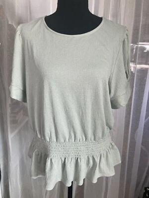 Meraki Career Smocked Waist Peplum Short Sleeve Women's Blouse Sz XL - Image 1 of 4