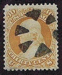 US 71 USED 30C FRANKLIN, WEDGES CORK CANCEL, 1861, 2019 PSAG CERT GRADED VF 80 - Picture 1 of 2