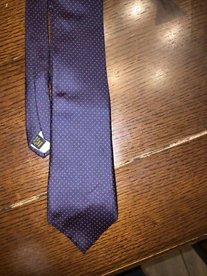 Milano Men's Designer Silk Necktie, Blue w Red Dots, Made in Italy Handmade - Image 1 of 4