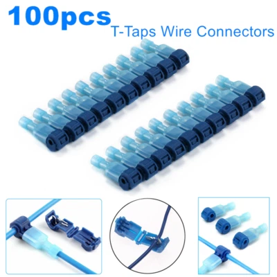 100X T-Taps/Male Insulated Wire Connectors Car Alarm Radio Installation Terminal - Image 1 of 4