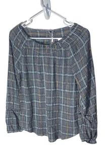 Anthropologie Pilcro Shari gesmokte Bluse Gr. M blau kariert Cottagcore - Bild 1 von 7