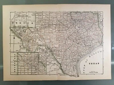 德克萨斯州古董地图 - 19 世纪县地图 - 夏延和阿拉帕霍斯镶嵌! — 第 1/4 张图片