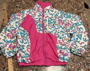 Vintage Lavon by Cheerful Corp Geo Print Windbreaker Track Jacket 80’s Large - Picture 1 of 8
