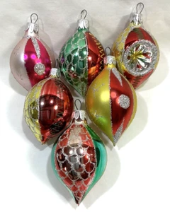 6 Commodore Weihnachtsschmuck mundgeblasene Glas Träne, Einzug Glimmer Rumänien mit Box - Bild 1 von 8