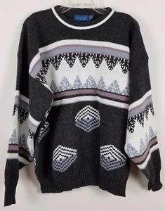 TOWNCRAFT Vintage multi-colored geometric gray pink men sweater sz XL - Picture 1 of 6