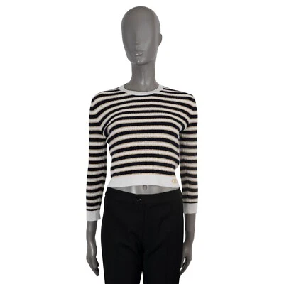 Suéter 70549 Auténtico VALENTINO Negro Blanco Oro Lana 2022 LUREX RAYAS RECORTADAS L Foto 1 de 4