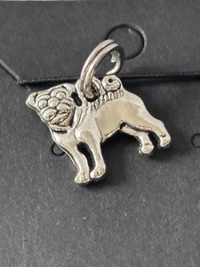 Pug Dog - Collar Leash CHARM - STRONG Triple Ring -Tibetan Silver - Picture 1 of 6