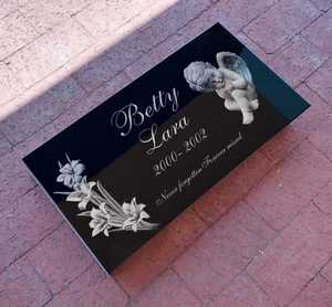 Grabstein Grabstein 28x16x3 cm massiv schwarz Granit Diamant graviert - Bild 1 von 19