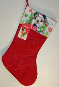 DISNEY MICKEY MOUSE CHRISTMAS STOCKING 16" MICKEY WITH HOLIDAY WREATH BACKGROUND - Picture 1 of 4