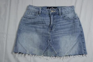 Hollister Denim Mini Skirt Womens 26 Blue Hi Rise Short Medium Wash Raw Hem - Picture 1 of 10