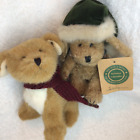 Boyds Bears DOGS X 2:  6" Christmas Carol "Charles" & 5" Indy in green Santa hat