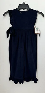 Shrimp & Grits Kids Girls Navy Blue Sleeveless Corduroy Jumpsuit Bow 4T - Picture 1 of 10