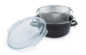 5L Deep Fryer Black Enamel Pan with Pyrex Lid and Basket - Picture 1 of 6