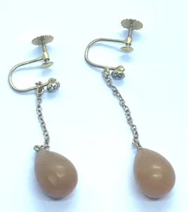 Vintage 9ct Gold And Amber Bead Drop Earrings - Picture 1 of 6