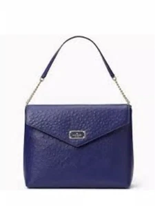 Kate Spade Leena A La Vita Ostrich Leather Shoulder Bag Navy - Picture 1 of 10