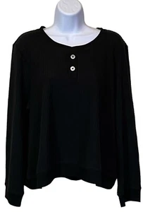 Alfani Women's Waffle Thermal Pajama Top Classic Black Size L NEW WITH TAGS - Picture 1 of 7