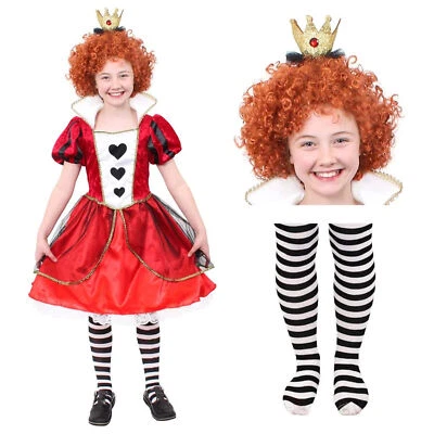 GIRLS QUEEN OF HEARTS FULL COSTUME FANCY DRESS WONDERLAND ALICE WORLD BOOK DAY - Image 1 of 4
