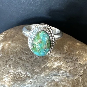 Womens Blue Sonoran Turquoise Navajo Sterling Silver Ring Size 10 18003 - Picture 1 of 12