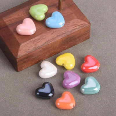 MARKENLOS 10 Stck 15mm Herz Handgemacht Glasiert Keramik Porzellan Lose Perlen Schmuck DIY