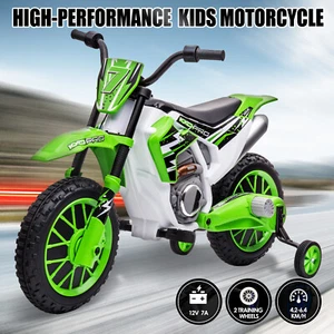 JOYLDIAS 12V Kids Ride-On Motorcycle Electric Dirt Bike w/ Training Wheels Green - Picture 1 of 21