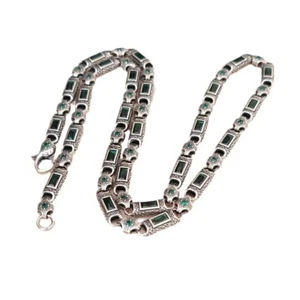 Collar retro pesado de cadena de circonitas verdes de plata esterlina 925 vintage de 23,6 pulgadas para hombre - Imagen 1 de 8
