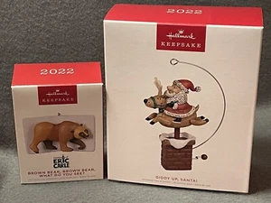 Lot 2 Hallmark 2022 Keepsake Brown Bear Giddy Up, Santa Christmas Tree Ornaments - Picture 1 of 12