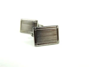 Geoffrey Beene Men's Rectangular Shaved Stripes Silver Tone Cufflinks - Picture 1 of 4