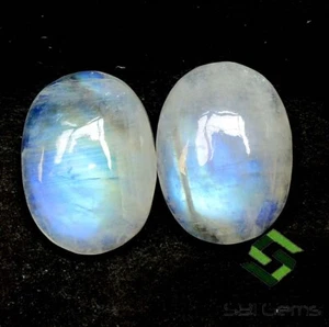 Certified Natural Rainbow Moonstones Oval Cabochon Pair 14x10 mm Loose Gemstones - Picture 1 of 9