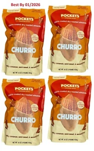 4-PACK Pocket Chocolate Churro Coated Crunchy Roasted Almonds 16 Oz. each bag - Picture 1 of 3