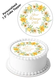 Glaseado comestible flor de primavera narciso adorno de pastel personalizado para círculo de 7-8" - Imagen 1 de 9
