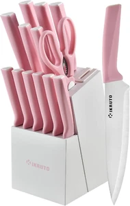 15-Piece Professional Kitchen Knife Set with Block – Built-In Sharpener, Anti-Sl - Picture 1 of 9