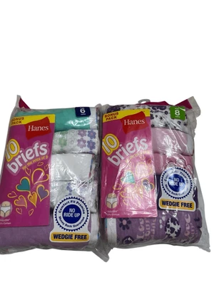 Hanes Girls Briefs Sz 6 (10) Pr Sz 8 (10) Pr NIP - Image 1 of 4