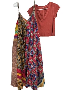 Kantha Maxi Dress Kaftan One Size Boho Stitching W Free People Top Plus Sz - Picture 1 of 4